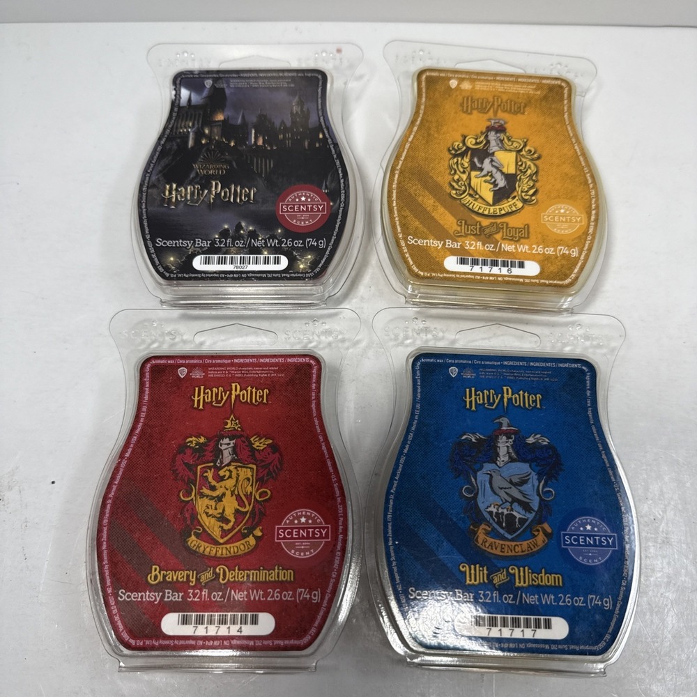 RARE SCENTSY Wax Bars HARRY POTTER X4 Gryffindor Hufflepuff Ravenclaw‎ wizarding